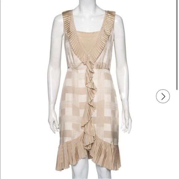 NWT Tory Burch Tapioca silk Tan Georgette Janetta Night Out Midi Dress size 4 - Picture 3 of 8